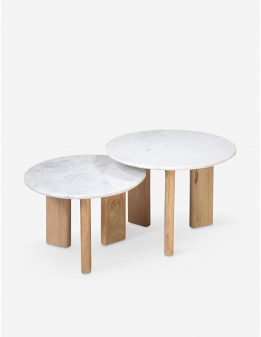 Josette Round Nesting Coffee Table, White Marble and Natural français